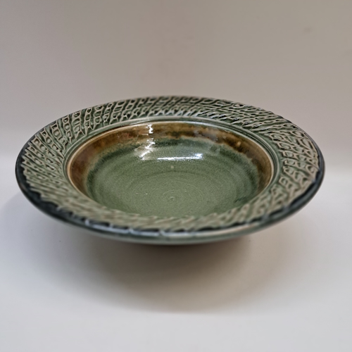 #250742 Bowl, Green Textured Rim $22 at Hunter Wolff Gallery